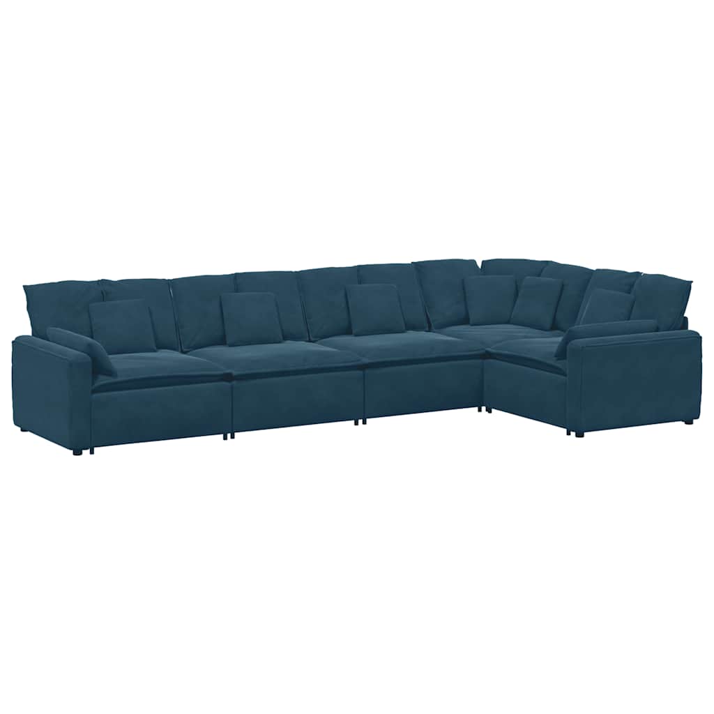 Modulares Sofa mit Kissen Samt Blau