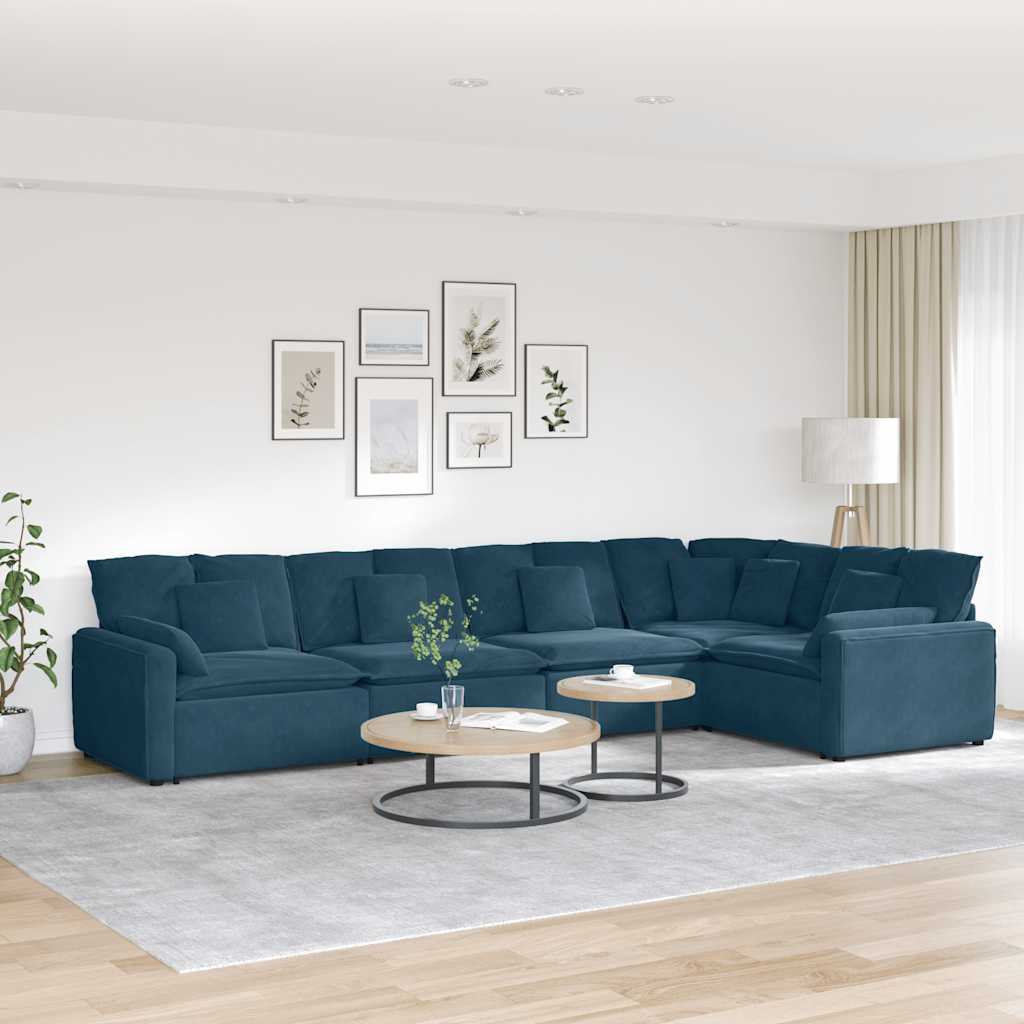 Modulares Sofa mit Kissen Samt Blau