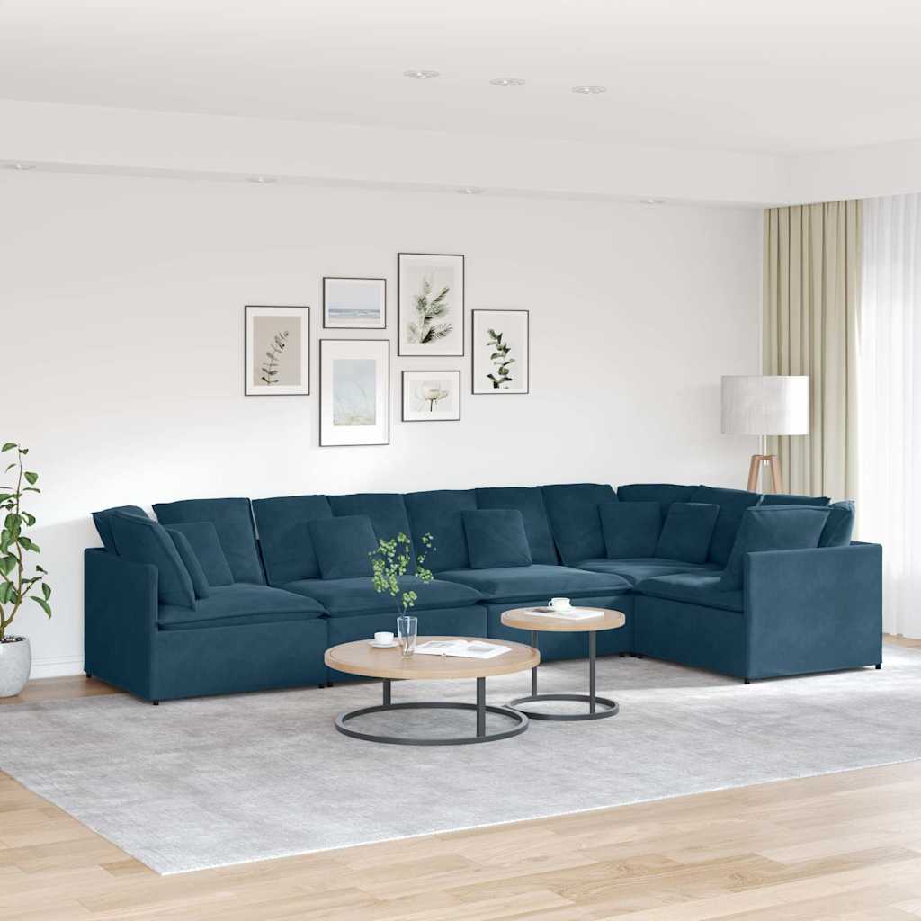 Modulares Sofa mit Kissen Samt Blau