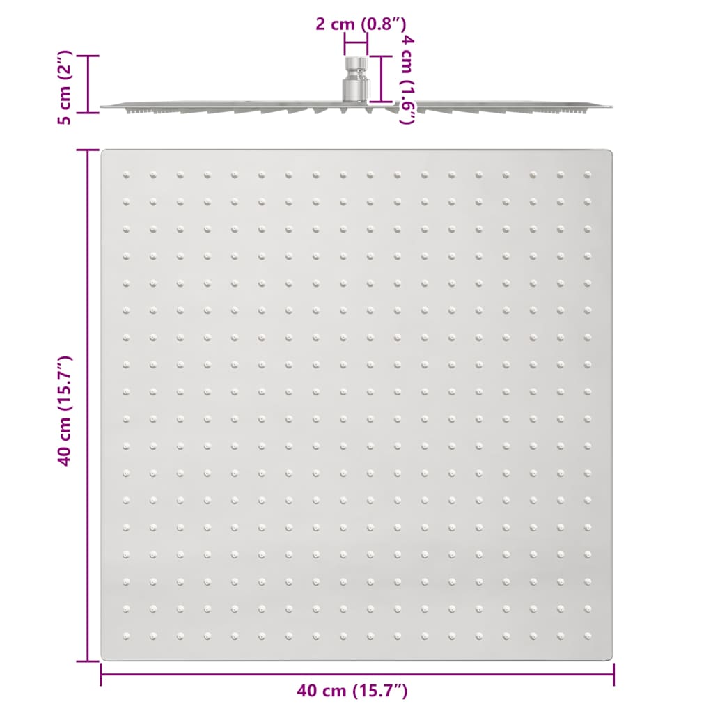Regenbrause Edelstahl 304 40x40 cm Quadrat