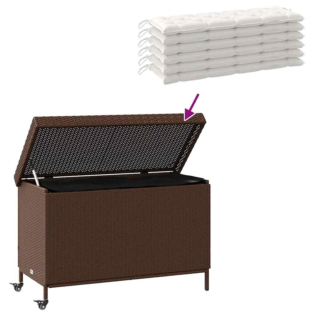 Gartentruhe mit Rollen Braun 110x55x73 cm Poly Rattan