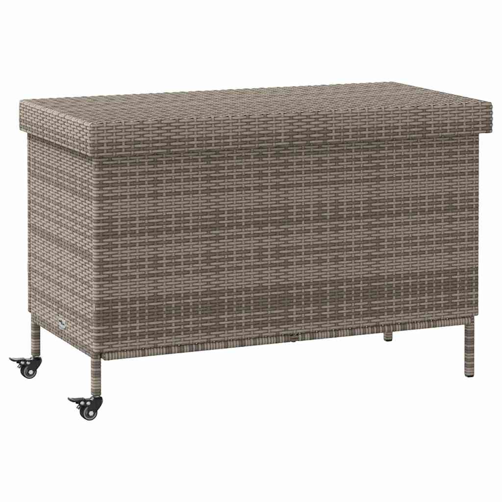 Gartentruhe mit Rollen Grau 110x55x73 cm Poly Rattan