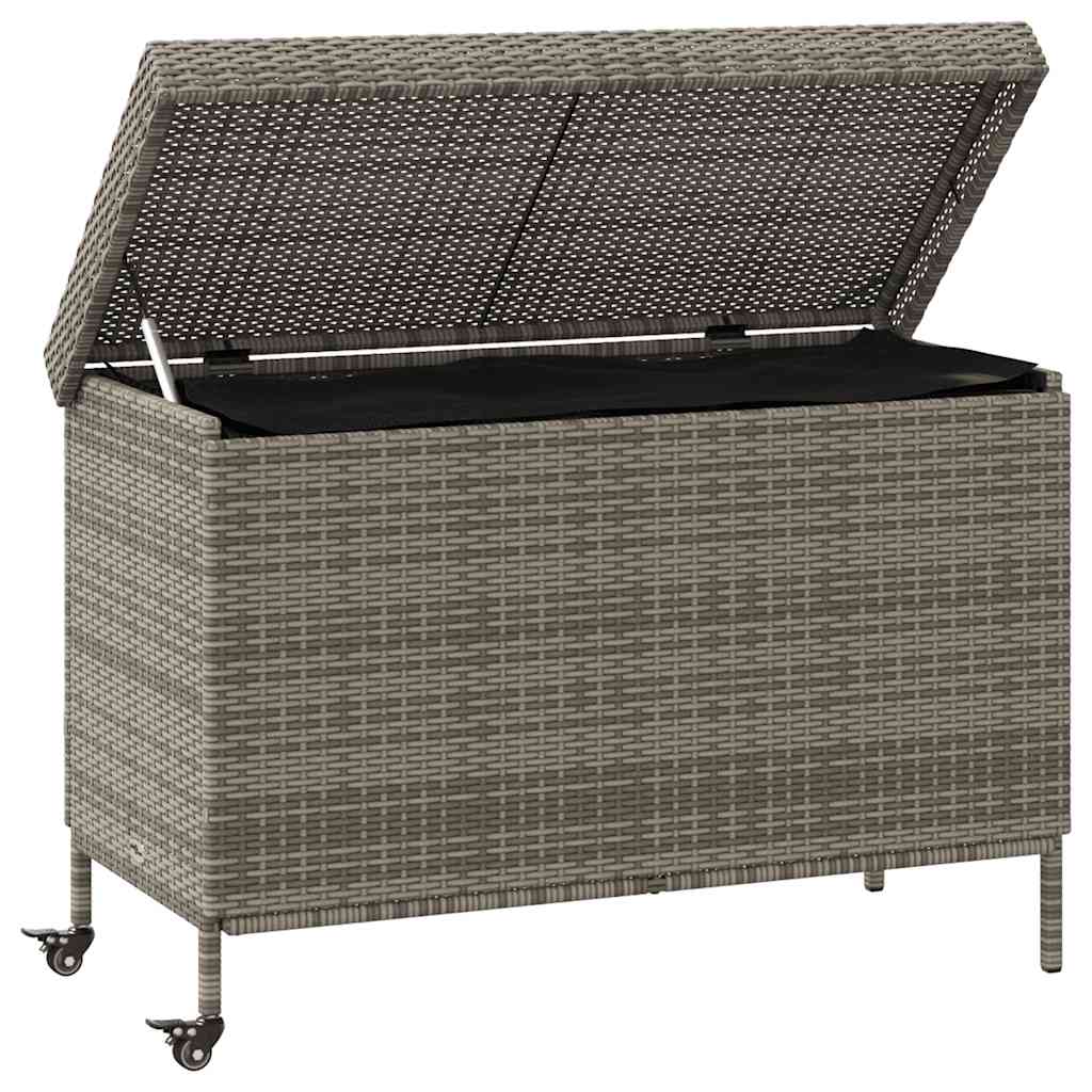 Gartentruhe mit Rollen Grau 110x55x73 cm Poly Rattan
