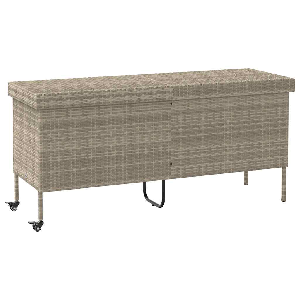 Gartentruhe mit Rollen Hellgrau 160x55x75 cm Poly Rattan