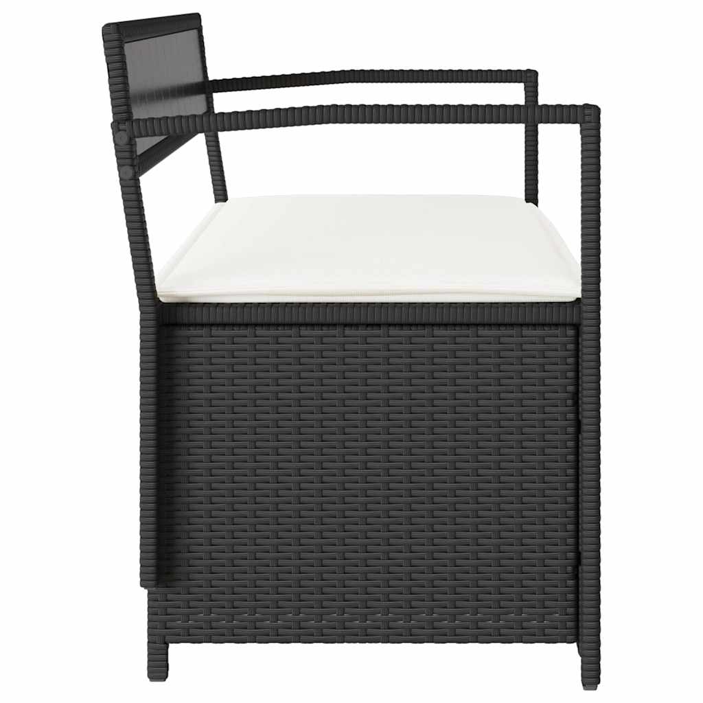 Gartenbank mit Stauraum und Kissen Schwarz Poly Rattan