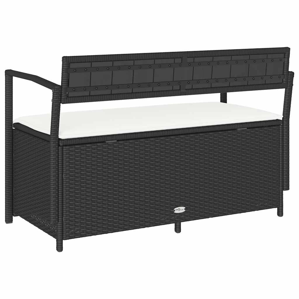 Gartenbank mit Stauraum und Kissen Schwarz Poly Rattan