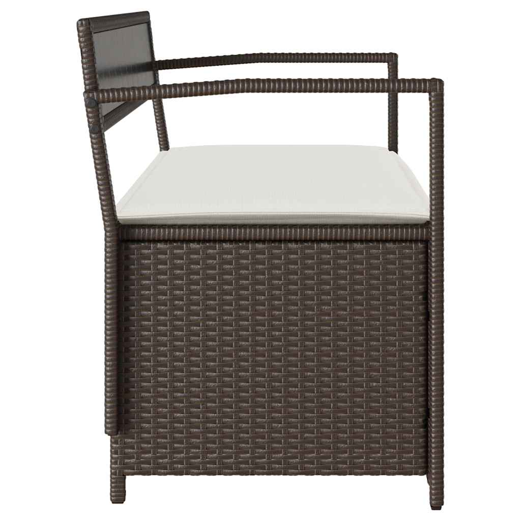 Gartenbank mit Stauraum und Kissen Braun Poly Rattan