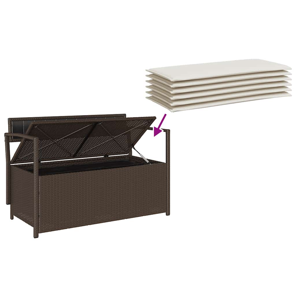 Gartenbank mit Stauraum und Kissen Braun Poly Rattan