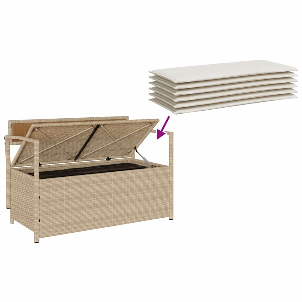 Gartenbank mit Stauraum und Kissen Beige Poly Rattan