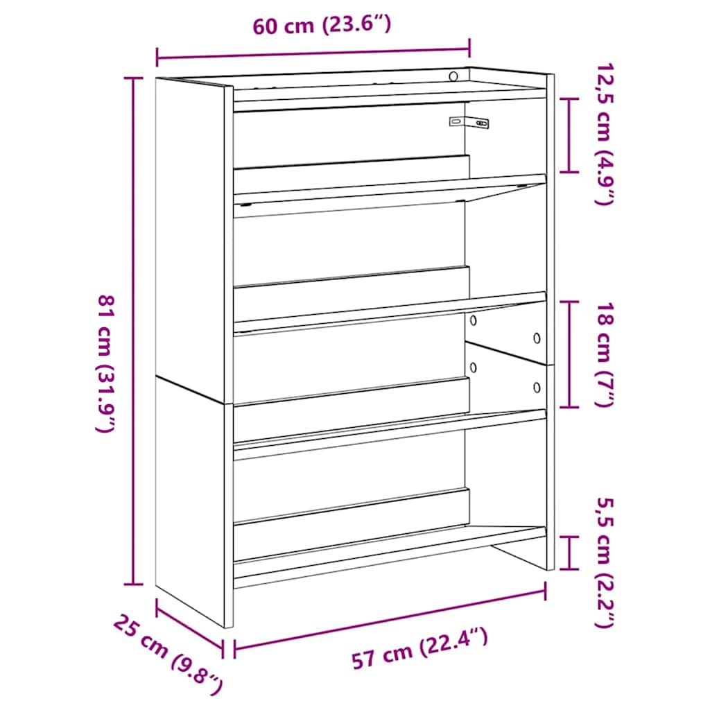 Schuhregal Betongrau 60x25x81 cm Holzwerkstoff