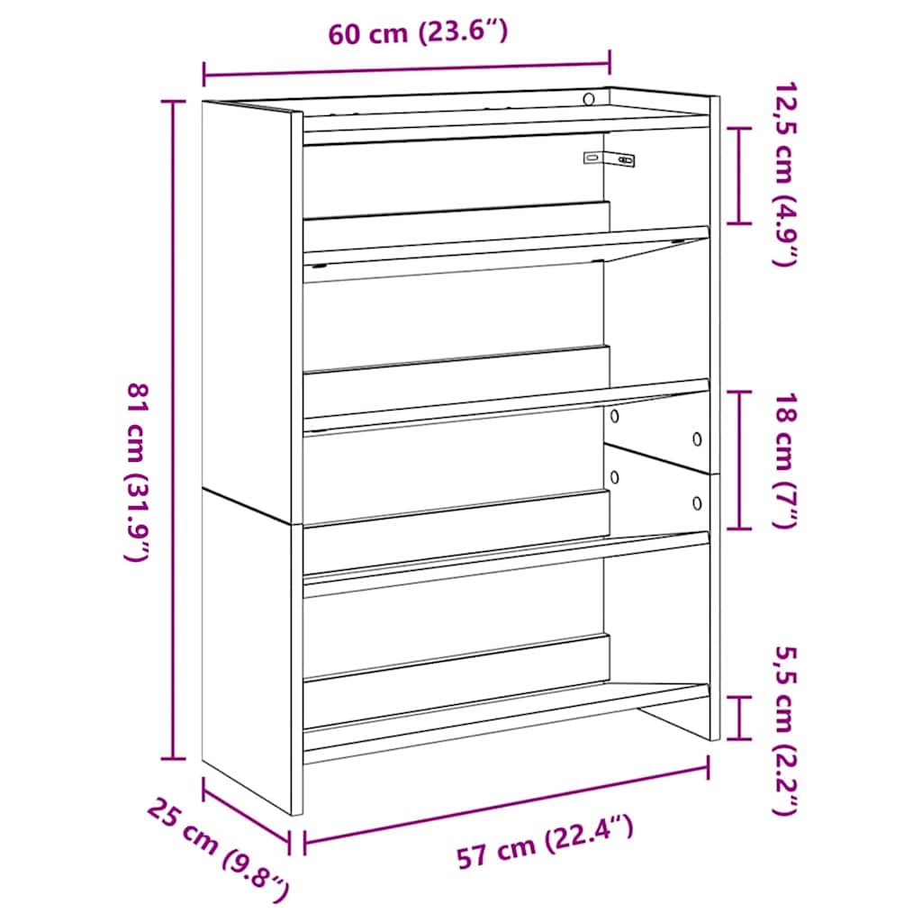 Schuhregal Altholz-Optik 60x25x81 cm Holzwerkstoff