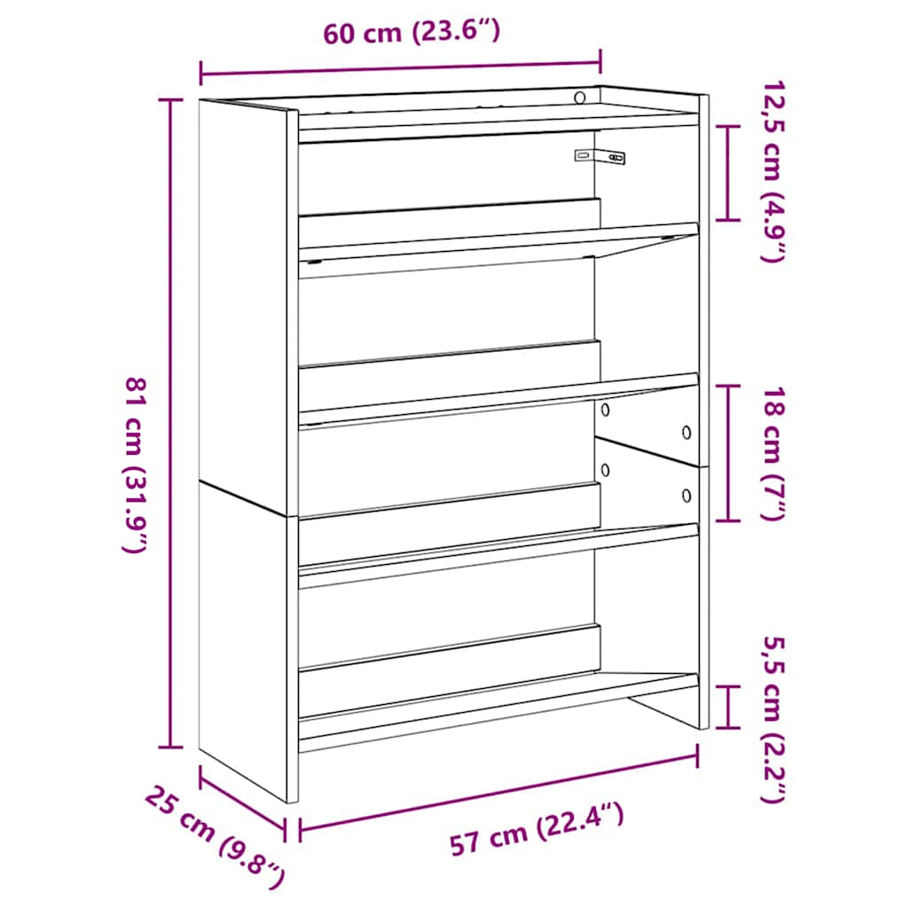 Schuhregal Artisan-Eiche 60x25x81 cm Holzwerkstoff