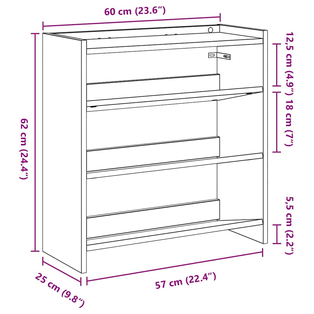 Schuhregal Betongrau 60x25x62 cm Holzwerkstoff
