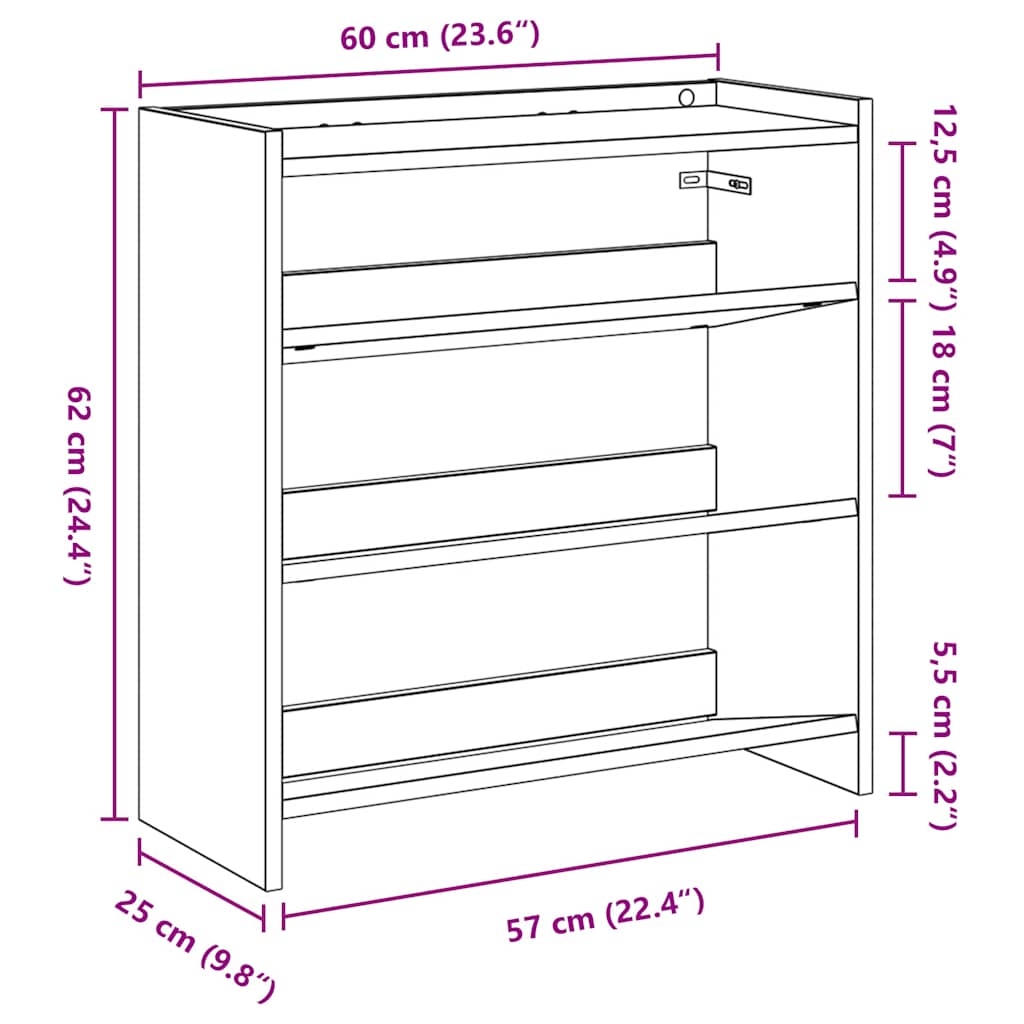 Schuhregal Artisan-Eiche 60x25x62 cm Holzwerkstoff