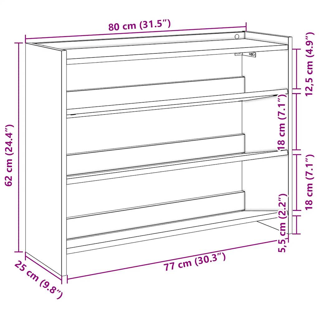 Schuhregal Artisan-Eiche 80x25x62 cm Holzwerkstoff