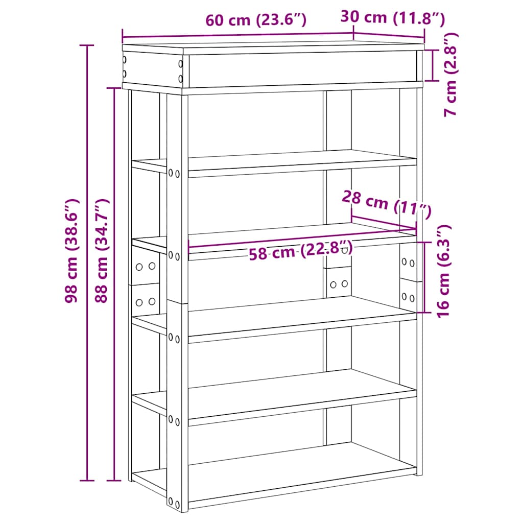 Schuhregal Betongrau 60x30x98 cm Holzwerkstoff