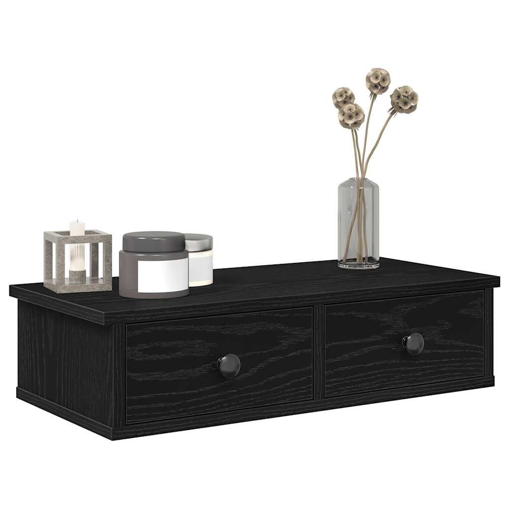 Wandregal mit Schubladen Schwarz 60x28x15 cm Holzwerkstoff