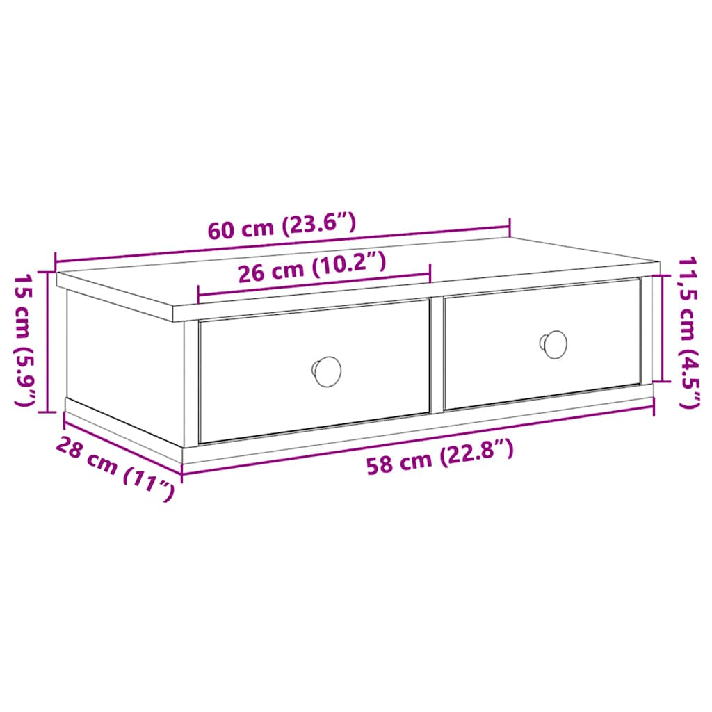 Wandregal mit Schubladen Grau Sonoma 60x28x15 cm Holzwerkstoff