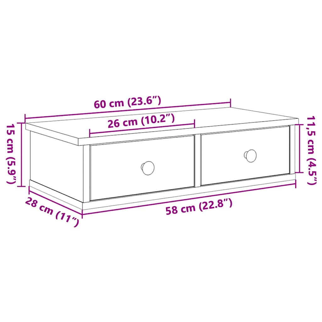 Wandregal mit Schubladen Altholz-Optik 60x28x15cm Holzwerkstoff
