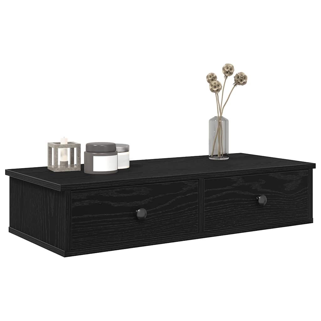 Wandregal mit Schubladen Schwarz 80x31x17 cm Holzwerkstoff