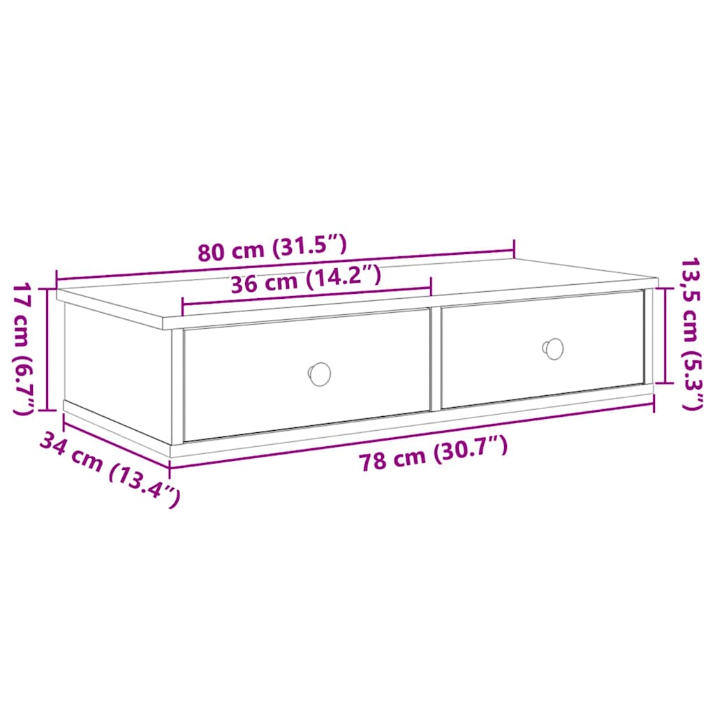 Wandregal mit Schubladen Sonoma-Eiche 80x34x17 cm Holzwerkstoff