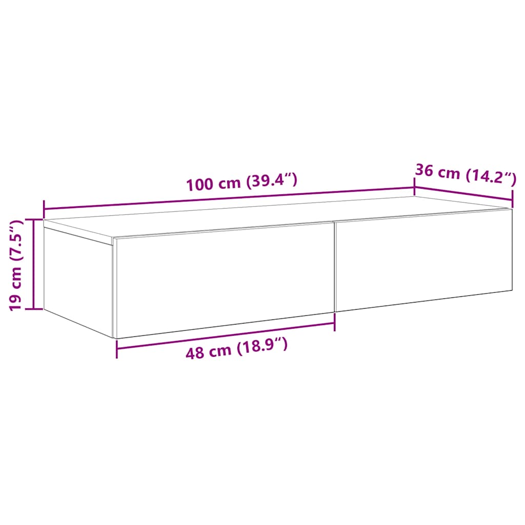 Wandregal mit Schubladen Weiß 100x36x19 cm Holzwerkstoff