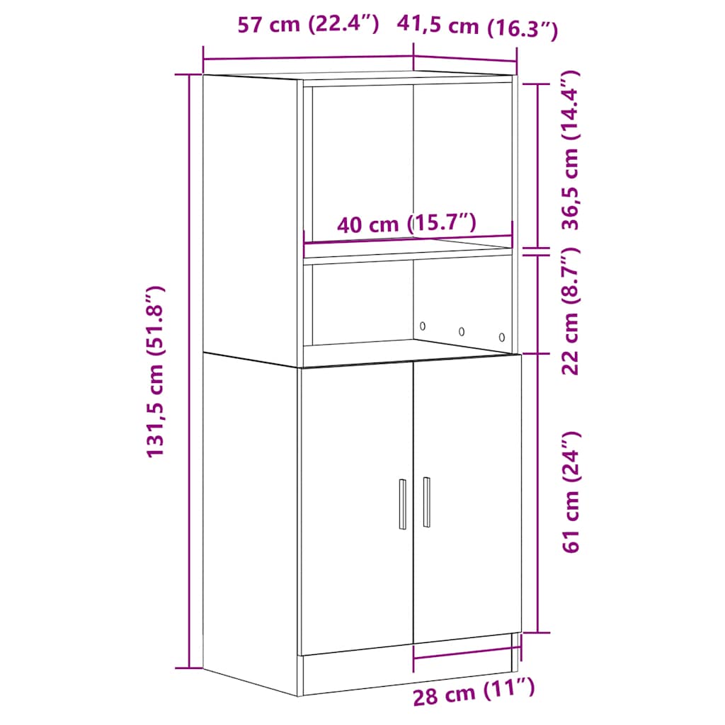 Küchenschrank Schwarz 57x41,5x131,5 cm Holzwerkstoff