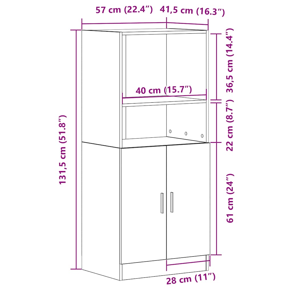 Küchenschrank Betongrau 57x41,5x131,5 cm Holzwerkstoff