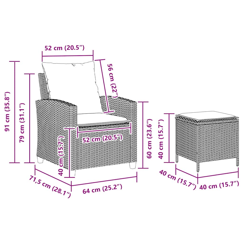 4-tlg. Garten-Sofagarnitur mit Kissen Grau Poly Rattan