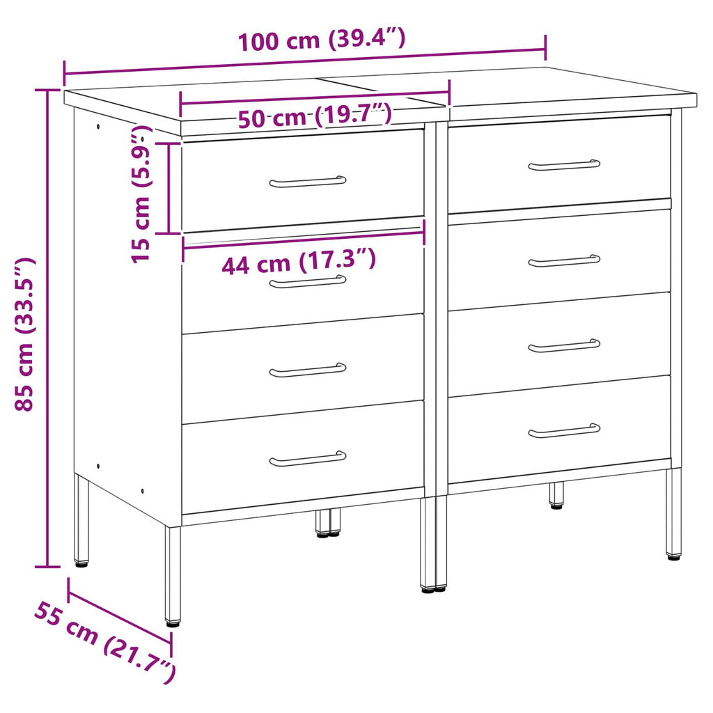 Werkbank mit Schubladen 2 pcs Schwarz und Grau 100 x 55 x 85 cm