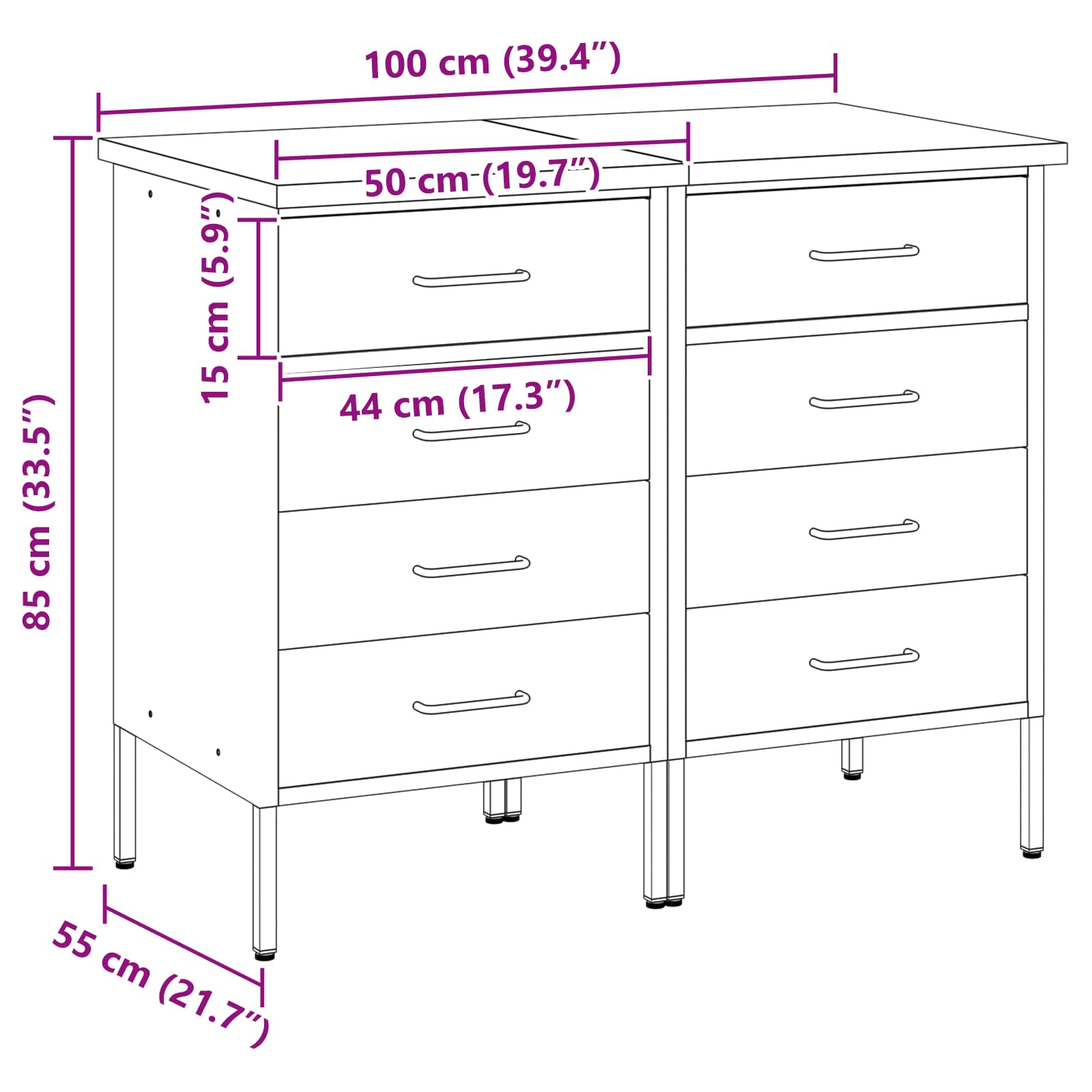 Werkbank mit Schubladen 2 pcs Rot und Grau 100 x 55 x 85 cm
