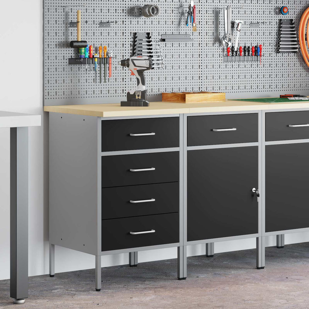 Werkbank mit Schubladen 2 pcs Schwarz und Grau 100 x 55 x 85 cm