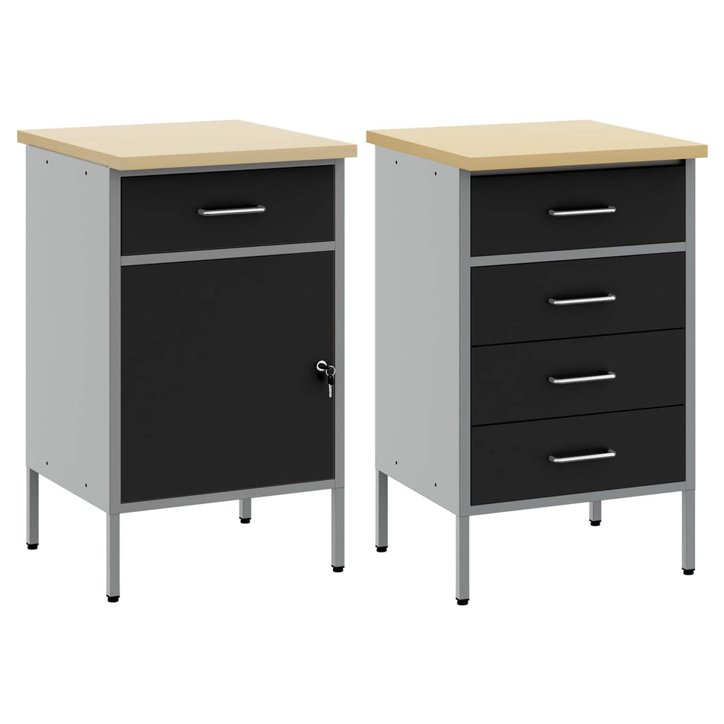 Werkbank mit Schubladen 2 pcs Schwarz und Grau 100 x 55 x 85 cm
