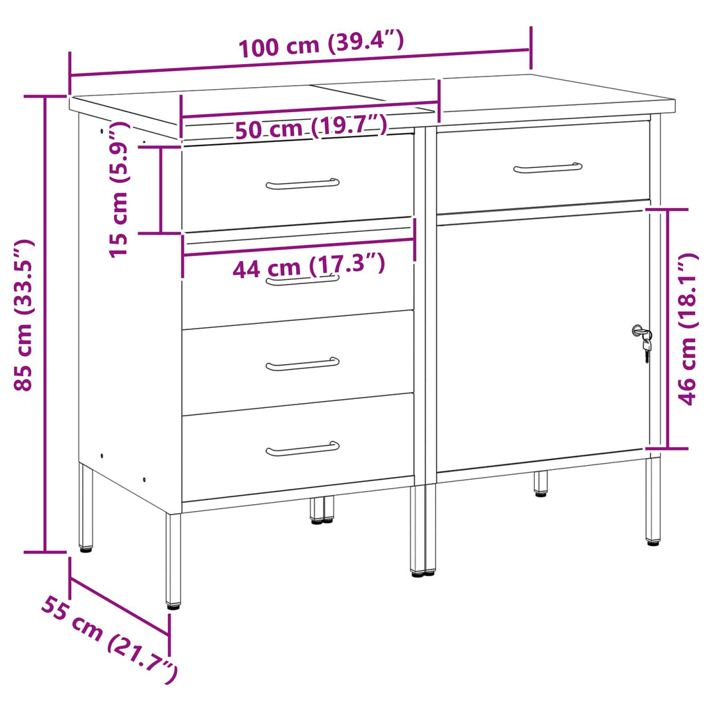 Werkbank mit Schubladen 2 pcs Schwarz und Grau 100 x 55 x 85 cm