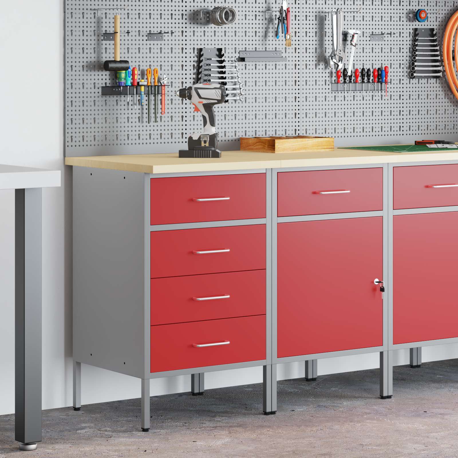 Werkbank mit Schubladen 2 pcs Rot und Grau 100 x 55 x 85 cm