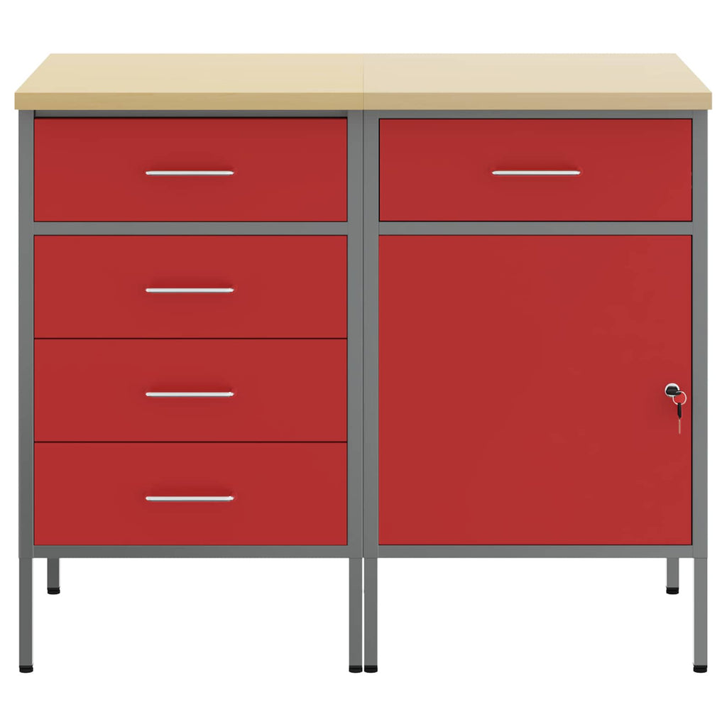 Werkbank mit Schubladen 2 pcs Rot und Grau 100 x 55 x 85 cm
