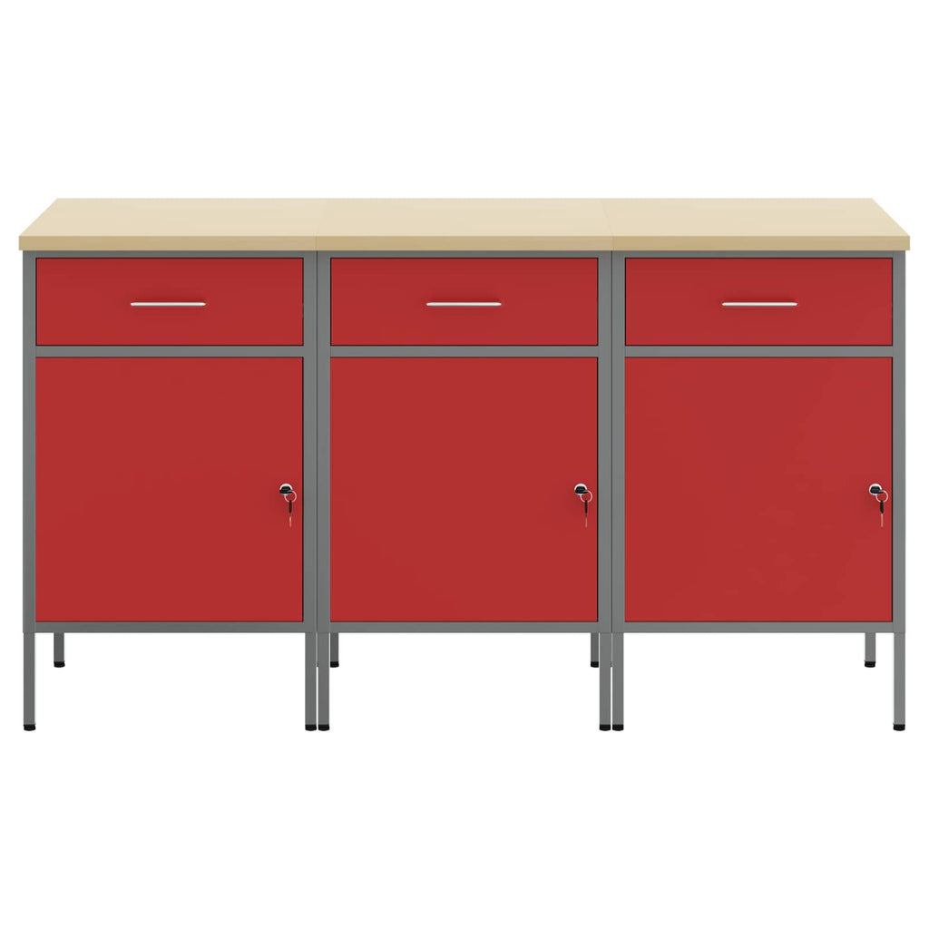 Werkbank mit Schubladen 3 pcs Rot und Grau 150 x 55 x 85 cm