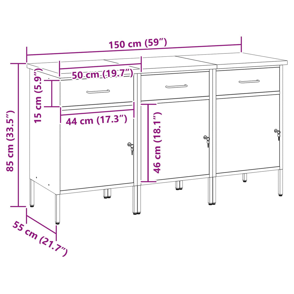 Werkbank mit Schubladen 3 pcs Rot und Grau 150 x 55 x 85 cm