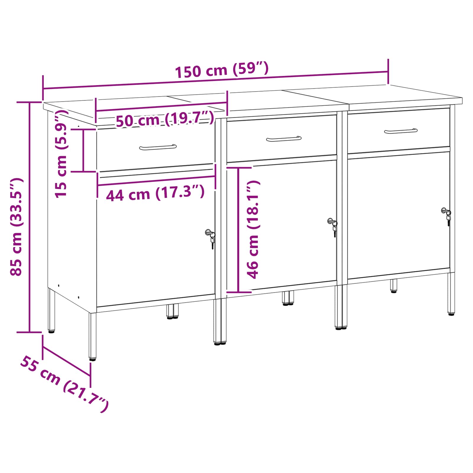 Werkbank mit Schubladen 3 pcs Rot und Grau 150 x 55 x 85 cm