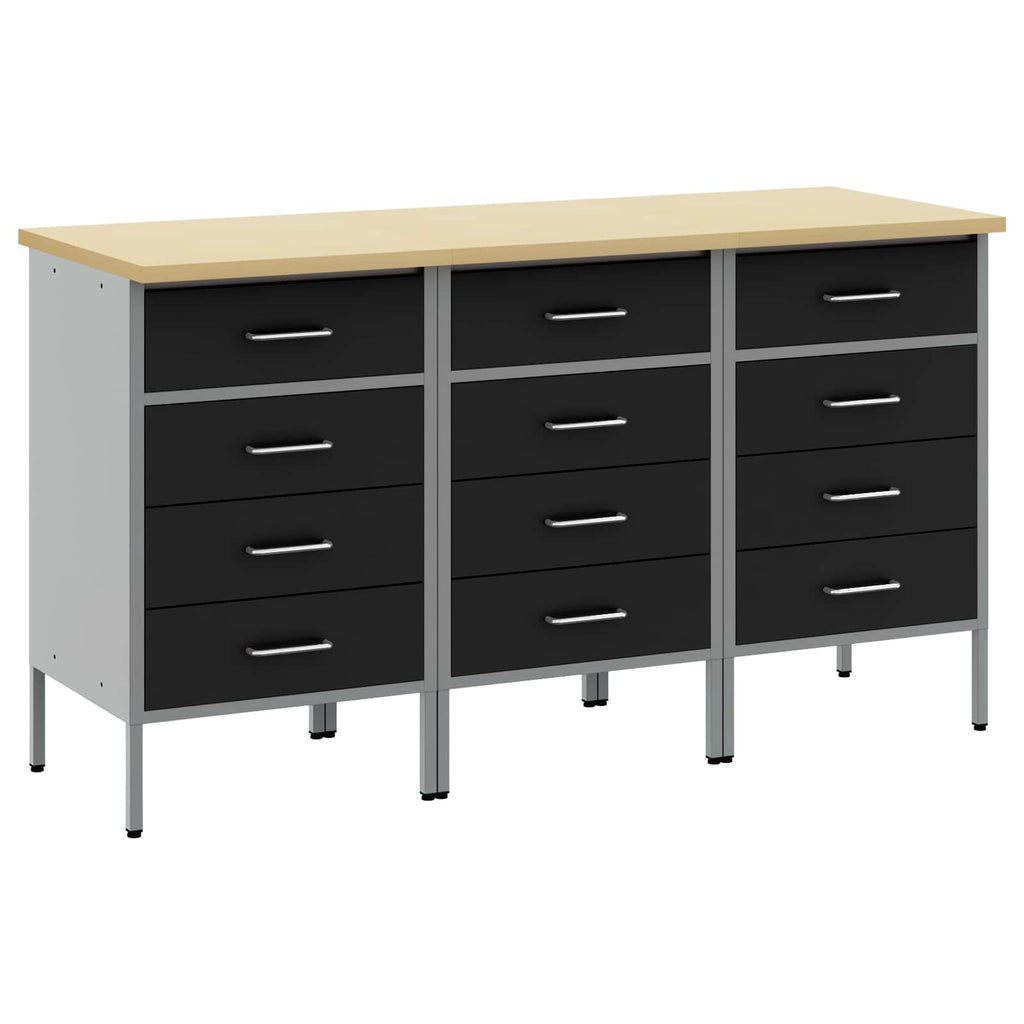 Werkbank mit Schubladen 3 pcs Schwarz und Grau 150 x 55 x 85 cm