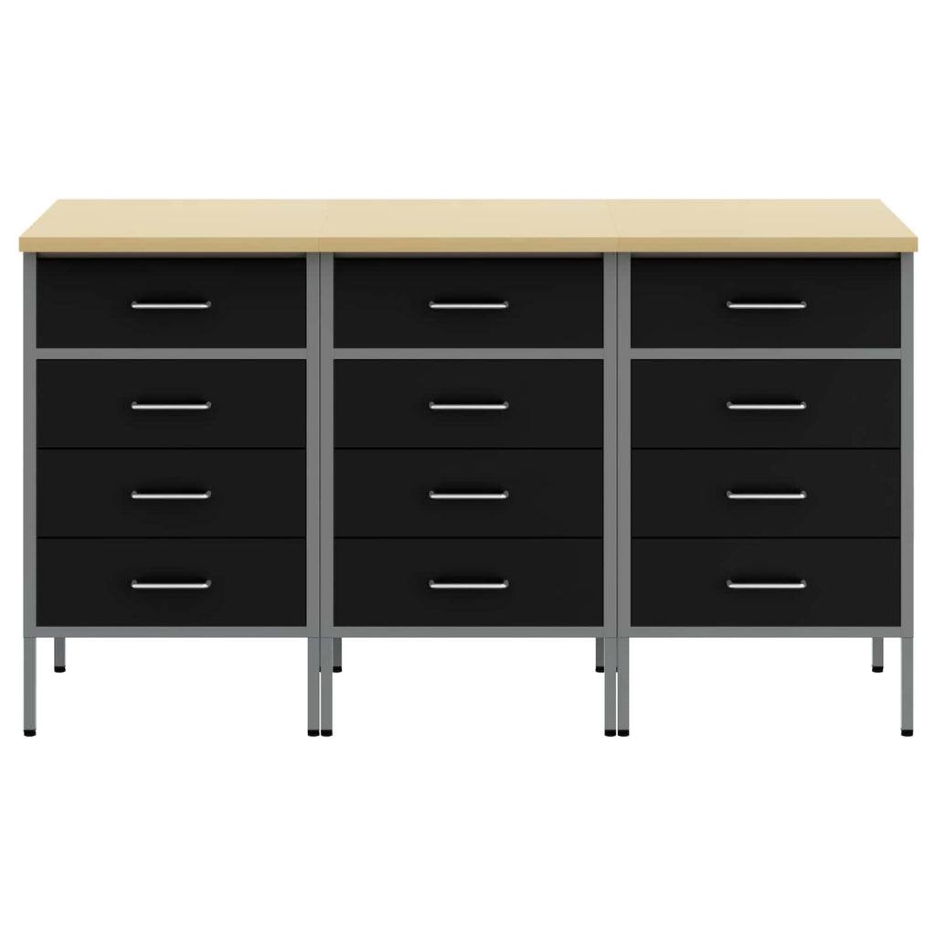 Werkbank mit Schubladen 3 pcs Schwarz und Grau 150 x 55 x 85 cm