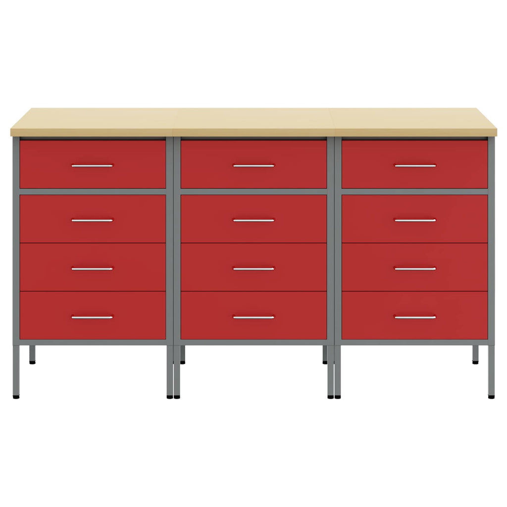 Werkbank mit Schubladen 3 pcs Rot und Grau 150 x 55 x 85 cm