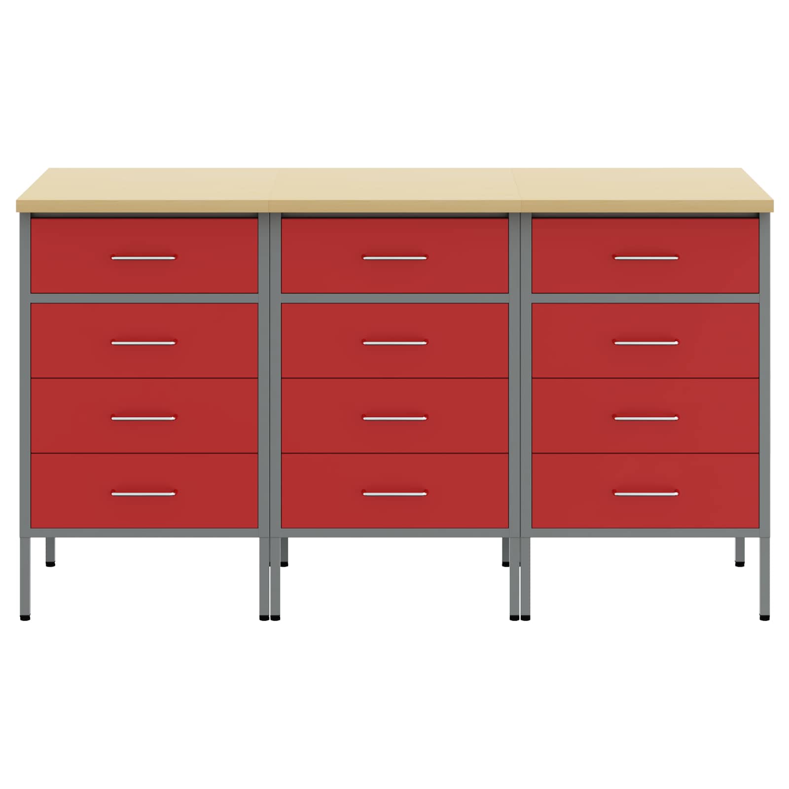 Werkbank mit Schubladen 3 pcs Rot und Grau 150 x 55 x 85 cm