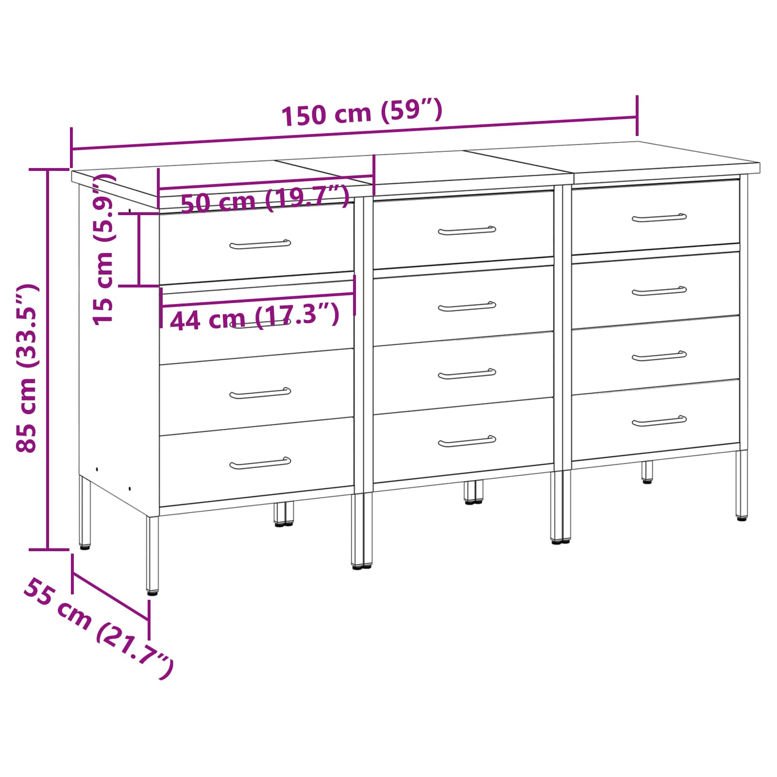 Werkbank mit Schubladen 3 pcs Rot und Grau 150 x 55 x 85 cm