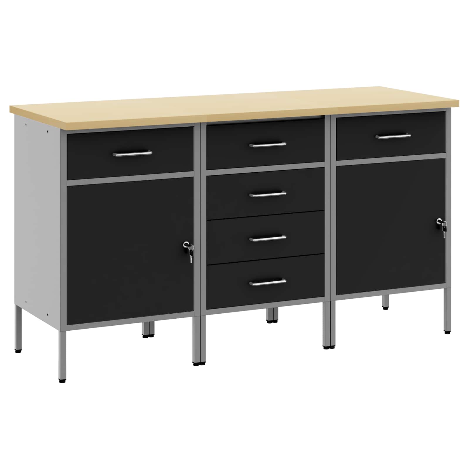 Werkbank mit Schubladen 3 pcs Schwarz und Grau 150 x 55 x 85 cm