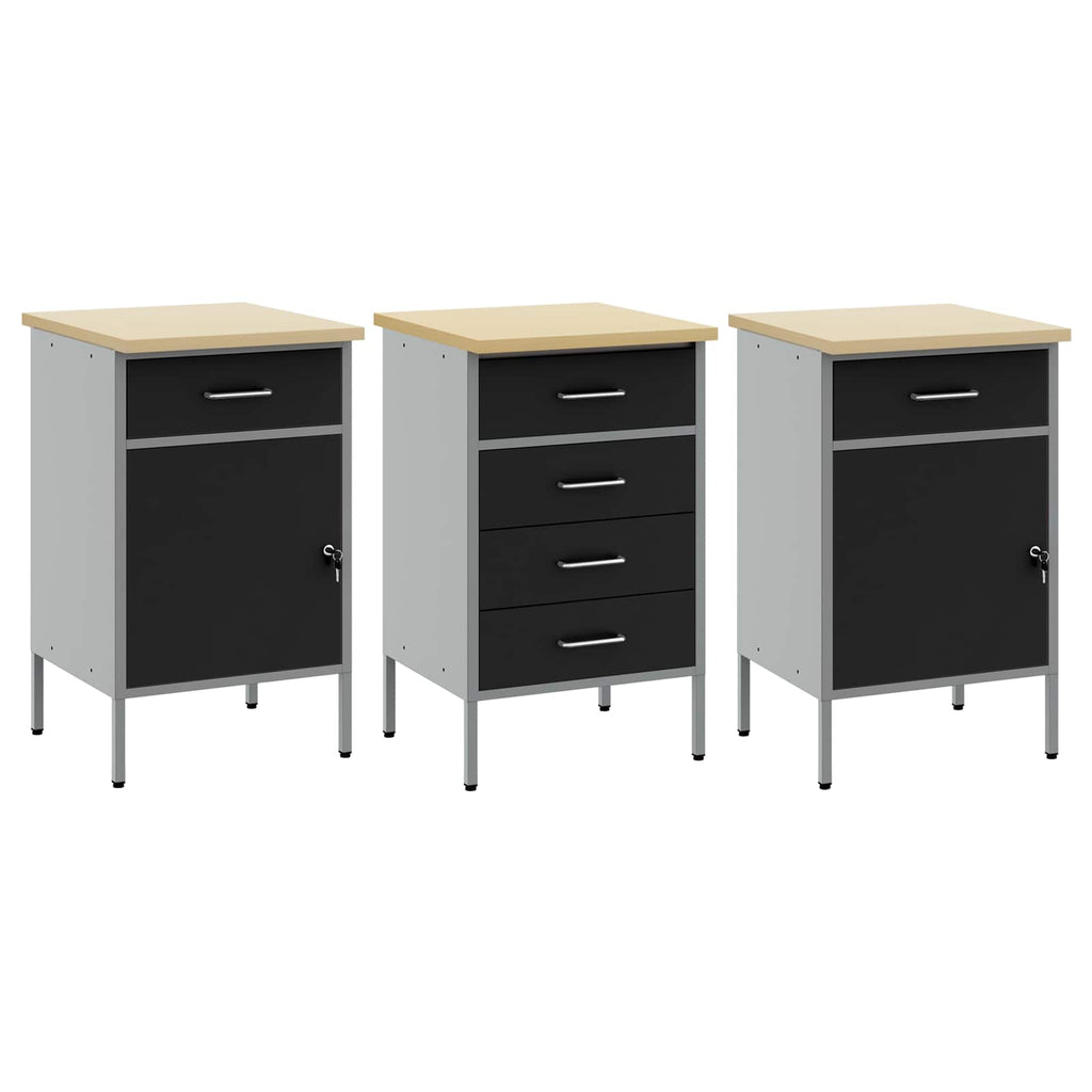 Werkbank mit Schubladen 3 pcs Schwarz und Grau 150 x 55 x 85 cm