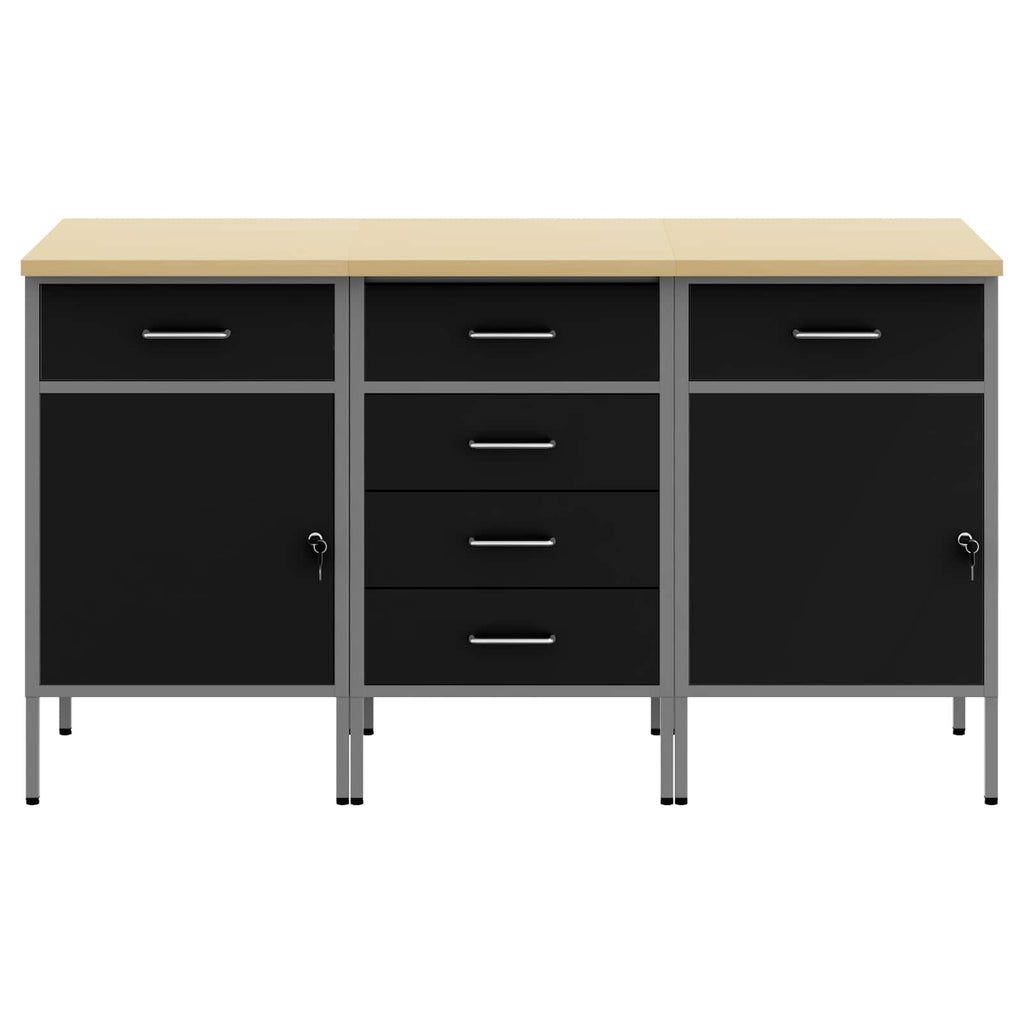 Werkbank mit Schubladen 3 pcs Schwarz und Grau 150 x 55 x 85 cm