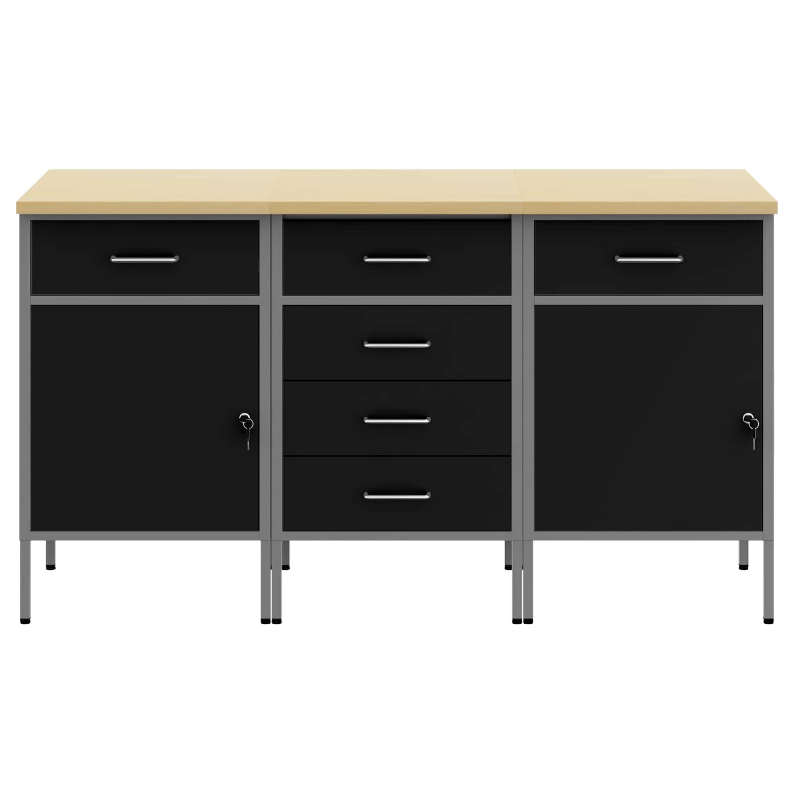 Werkbank mit Schubladen 3 pcs Schwarz und Grau 150 x 55 x 85 cm