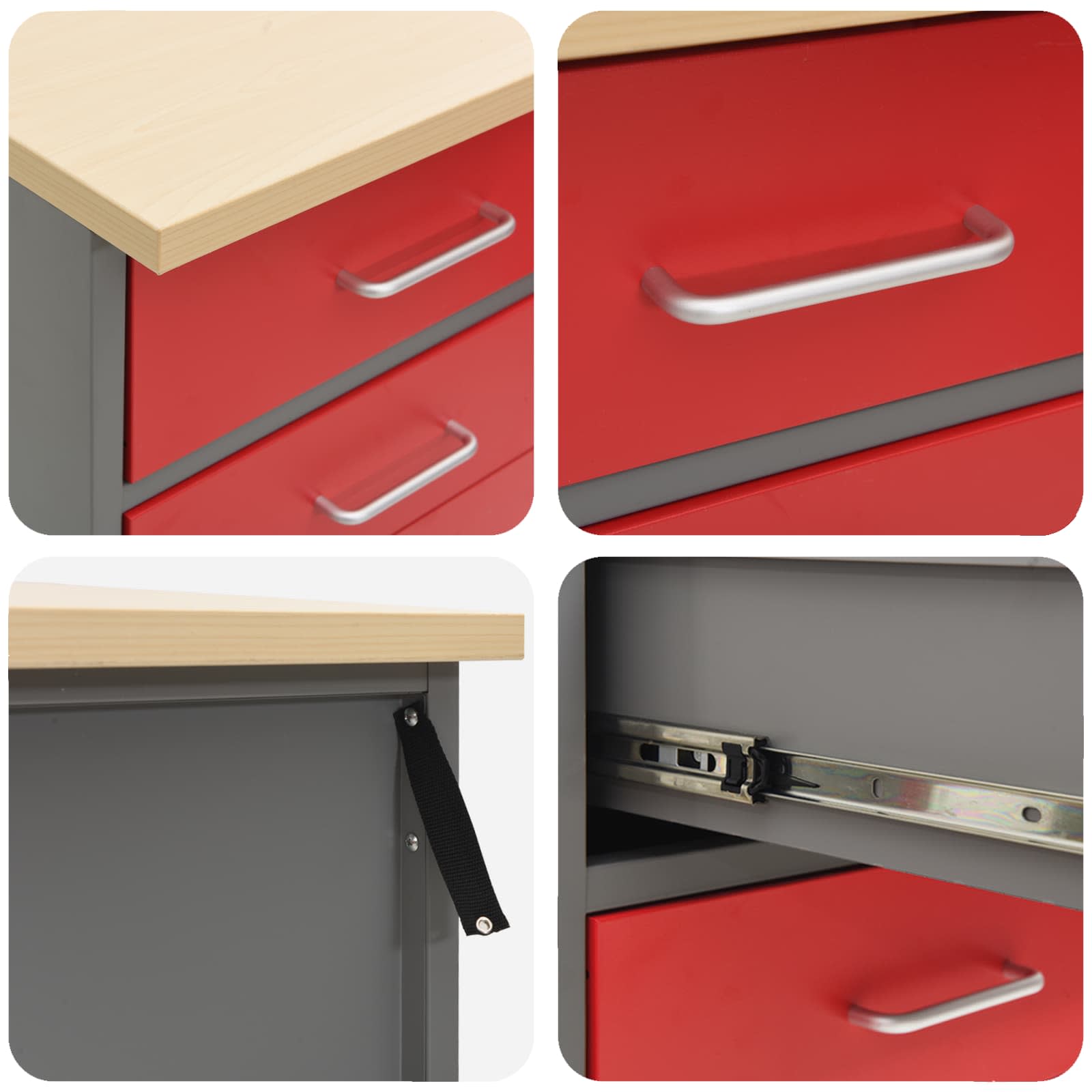Werkbank mit Schubladen 3 pcs Rot und Grau 150 x 55 x 85 cm