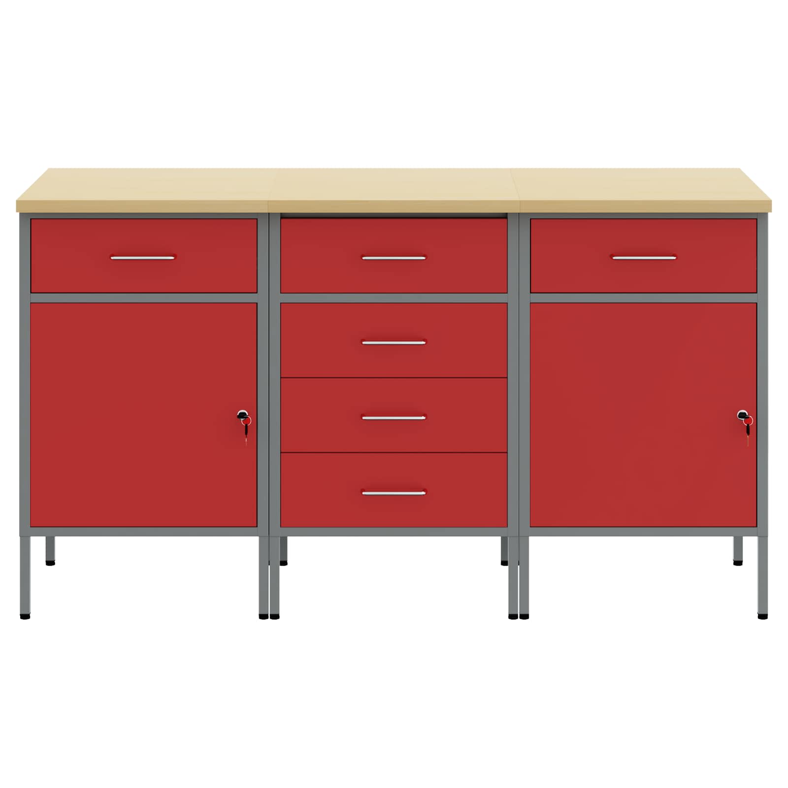 Werkbank mit Schubladen 3 pcs Rot und Grau 150 x 55 x 85 cm